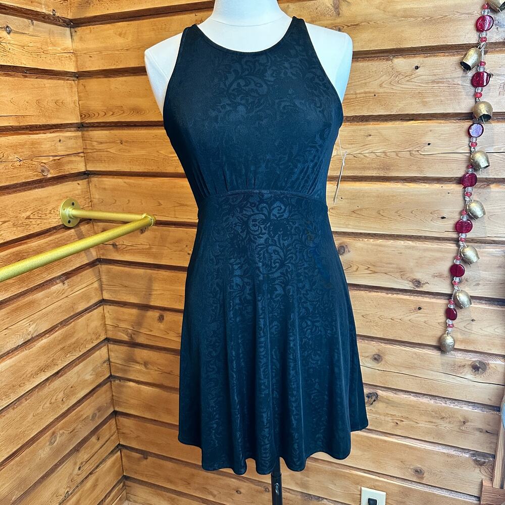 Free People NWT Black Lace Back Skater Dress Open Back Mini Dress Size S
